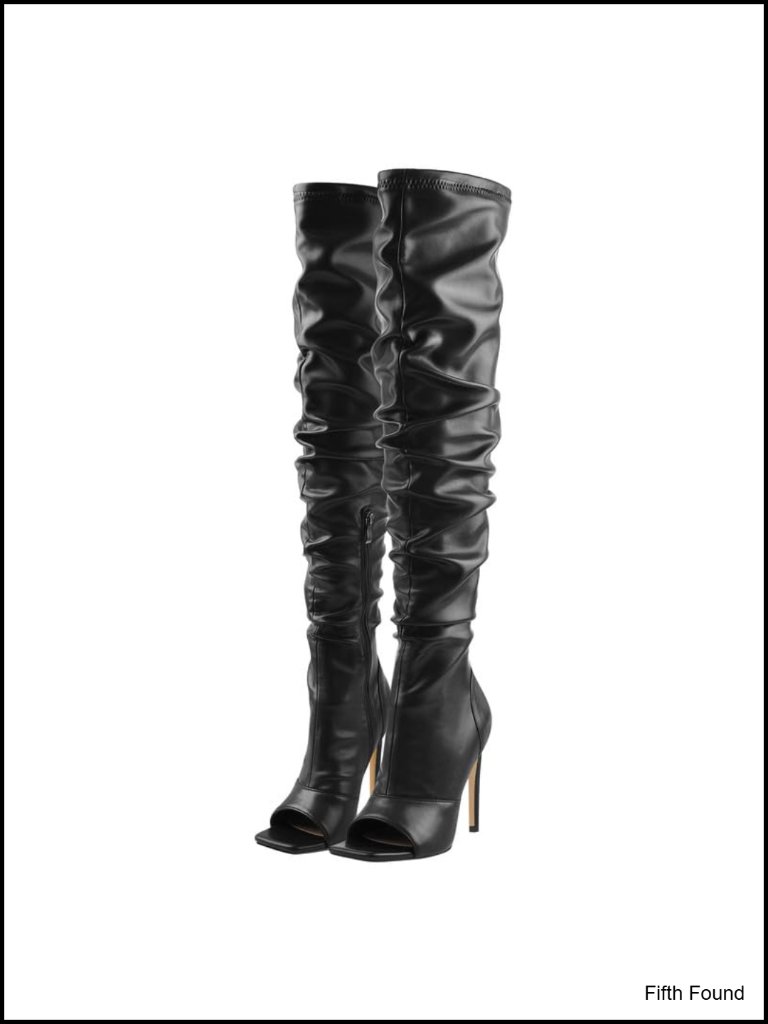 Rhinestone Stiletto Over Knee Boots, Zipper Side, Pointed Toe, Wide Calf,